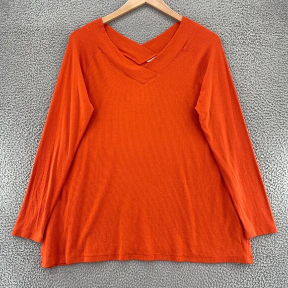 Soft Surroundings Top Womens Extra Large Double V Timely Tee Orange Ribbed Tunic - Picture 1 of 8